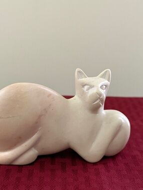 Hand-carved Soapstone Cat Sculpture From Kenya Playing with a Ball Pinkish-Tan